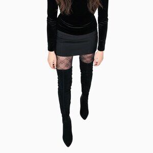 Massimo Dutti Black Suede Over Knee Thigh High Boot Sz9 Y2K Whimsigoth Goth Chic